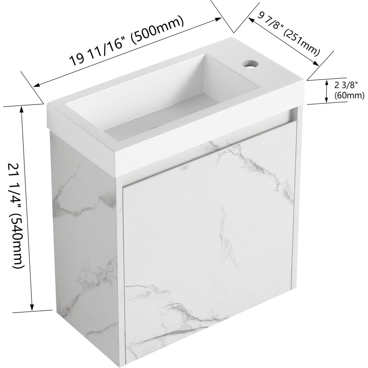 20" Floating Wall-Mounted Bathroom Vanity with Resin Sink & Soft-Close Cabinet Door