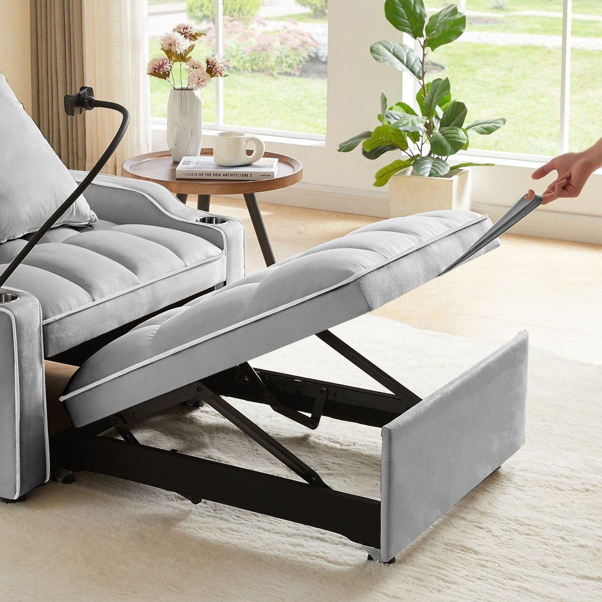 Convertible Sleeper Chair Sofa Bed Adjustable Pull Out Sleeper Chair Bed Multi-Pockets Folding Sofa Bed for Living Room Bedroom Small Space,3-in-1 Sofa Bed