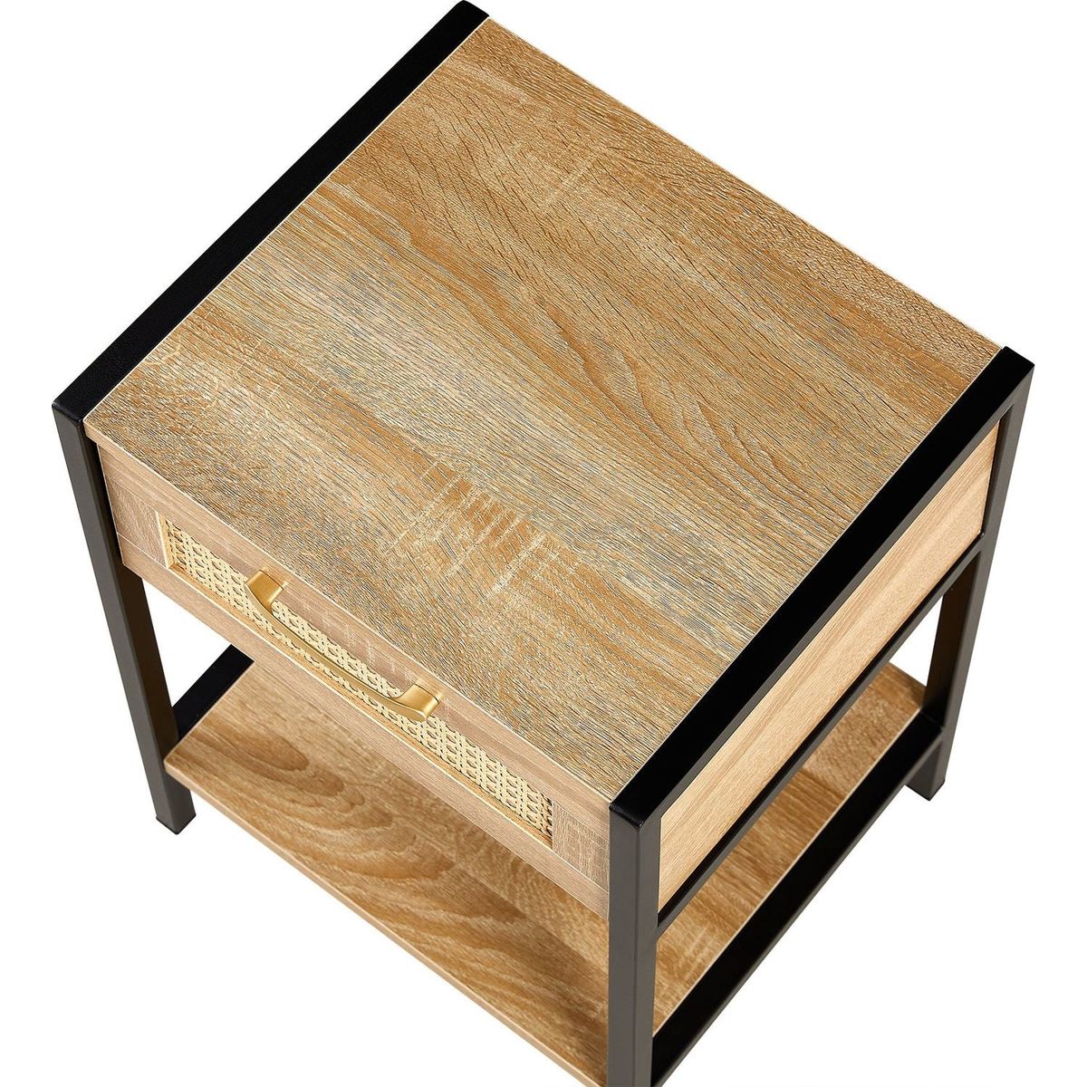 15.74" Rattan End table with drawer, Modern nightstand, metal legs,side table for living room, bedroom,natural(1 pc)