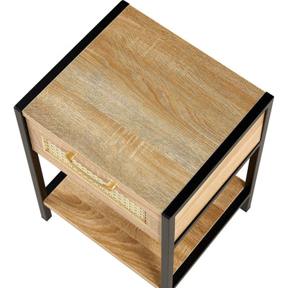 15.74" Rattan End table with drawer, Modern nightstand, metal legs,side table for living room, bedroom,natural(1 pc)