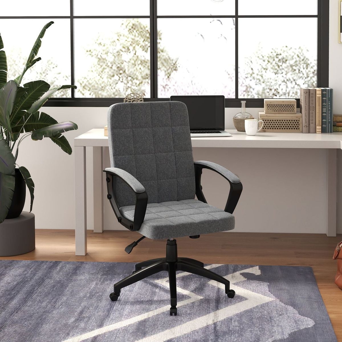 Vinsetto Fabric Office Chair, Computer Desk Chair, Swivel Task Chair with Arms, Adjustable Height, Swivel Wheels, Mid Back, Charcoal Gray