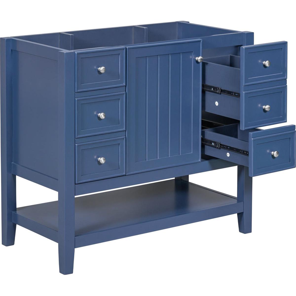 36" Bathroom Vanity without Sink, Cabinet Base Only, One Cabinet and three Drawers, Blue