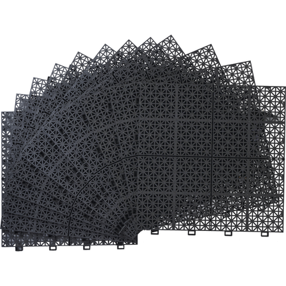 12 x 12 Inch Black Interlocking Deck Tiles Plastic Waterproof Outdoor All Weather Anti-slip Bathroom Shower Balcony Porch Strong Weight Capacity Upto 6613 LBS, Rosette Pattern Pack of 12