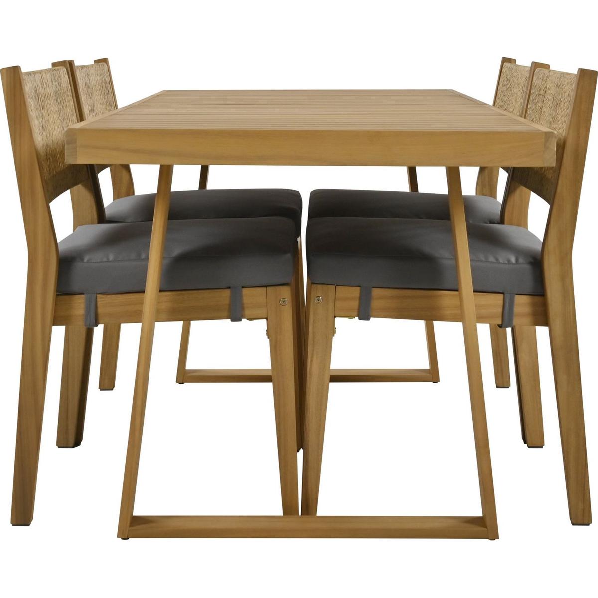 Multi-person Outdoor Acacia Wood Dining Table and Chair Set, Thick Cushions, Suitable for Balcony, Vourtyard, and Garden.