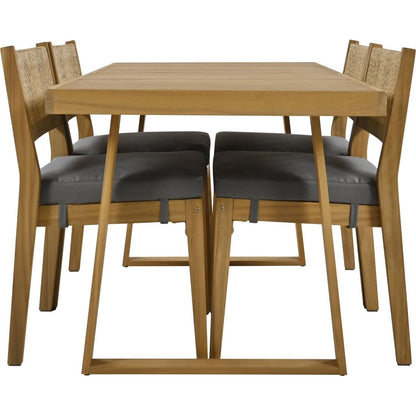 Multi-person Outdoor Acacia Wood Dining Table and Chair Set, Thick Cushions, Suitable for Balcony, Vourtyard, and Garden.
