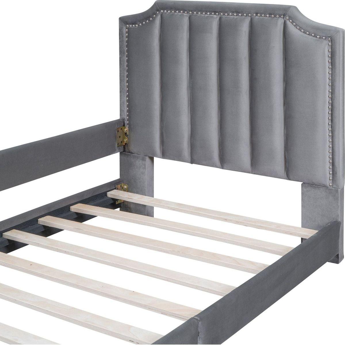 Twin Size Upholstered Daybed with Classic Stripe Shaped Headboard, Gray