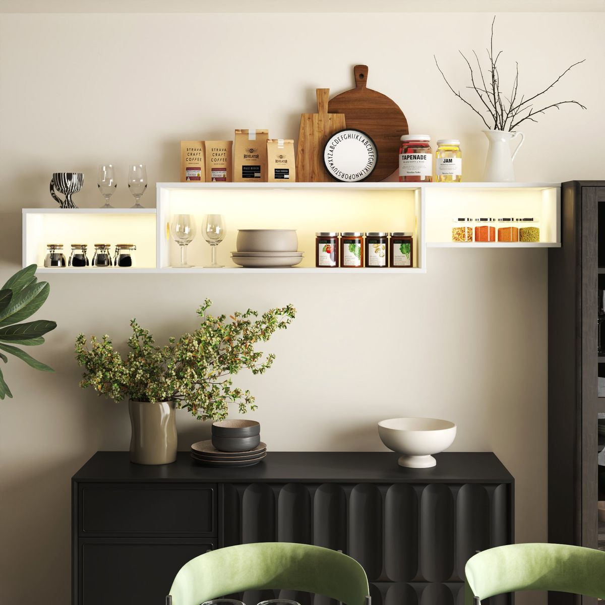 65.35in Wall Mounted Floating  TV Stand with 20 Color LEDs and Charging Station