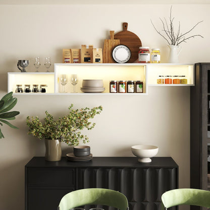 65.35in Wall Mounted Floating  TV Stand with 20 Color LEDs and Charging Station