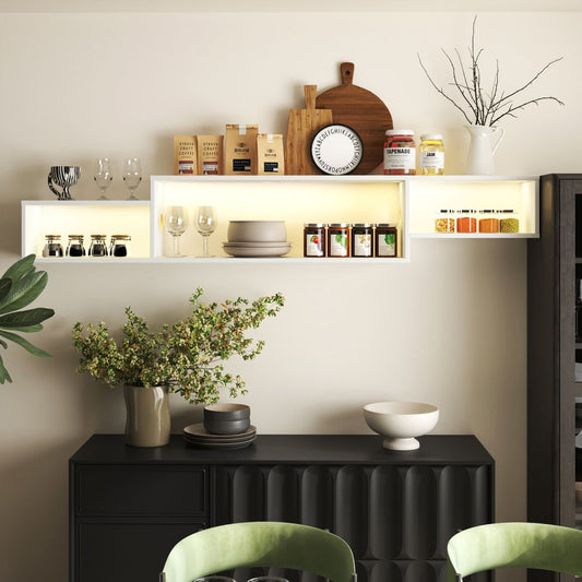 65.35in Wall Mounted Floating  TV Stand with 20 Color LEDs and Charging Station