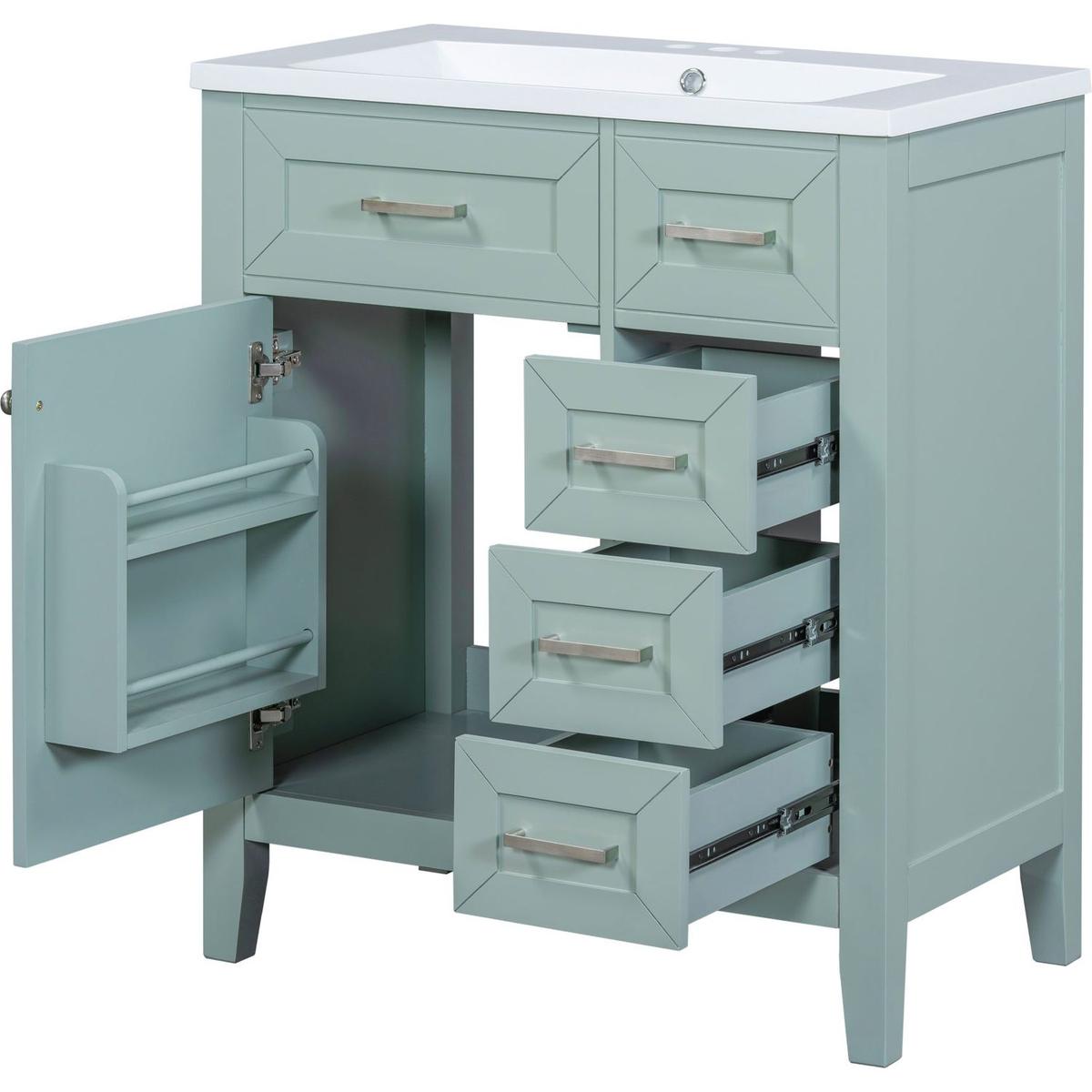 30" Bathroom Vanity with Sink Combo, Green Bathroom Cabinet with Drawers, Solid Frame and MDF Board