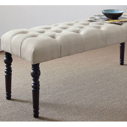 Leviton Fabric Tufted Turned Leg Dining Bench, Tan