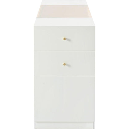 Modern Luxury Multi-Functional Island Vanity Dresser and Storage Cabinet with Glass Tabletop, Display Shelf,6 Drawers for Walk-in-Wardrobe and Bedroom