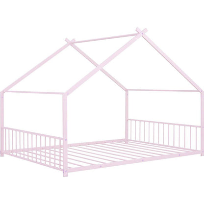 Full Size Metal House Bed, Pink