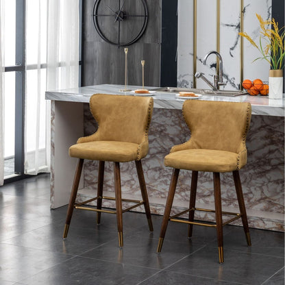 Nevis Mid-century Modern Faux Leather Tufted Nailhead Trim Counter Stool Set of 2, Yellow