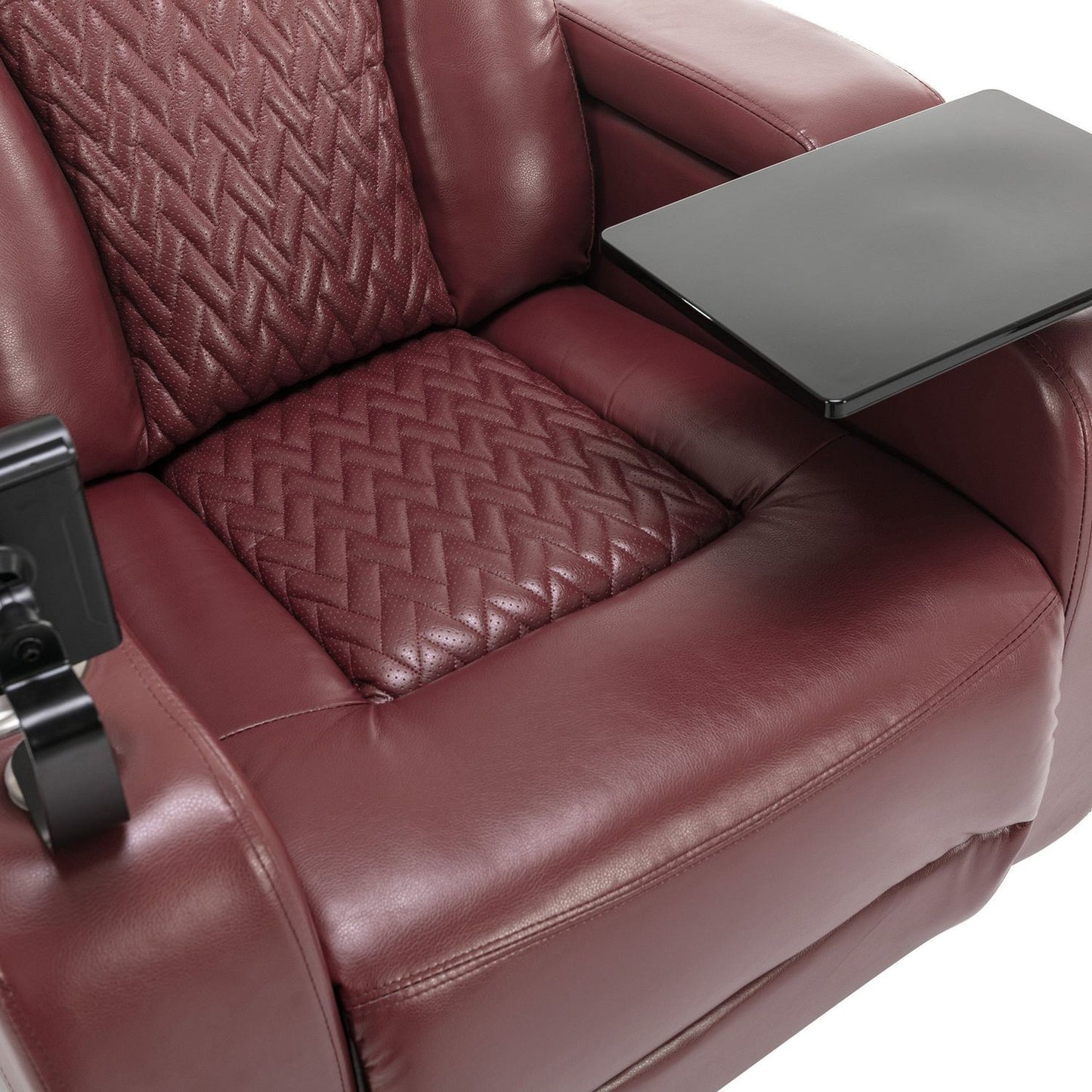 270 Degree Swivel PU Leather Power Recliner Individual Seat Home Theater Recliner with Comforable Backrest, Tray Table, Phone Holder, Cup Holder, USB Port, Hidden Arm Storage for Living Room, Red