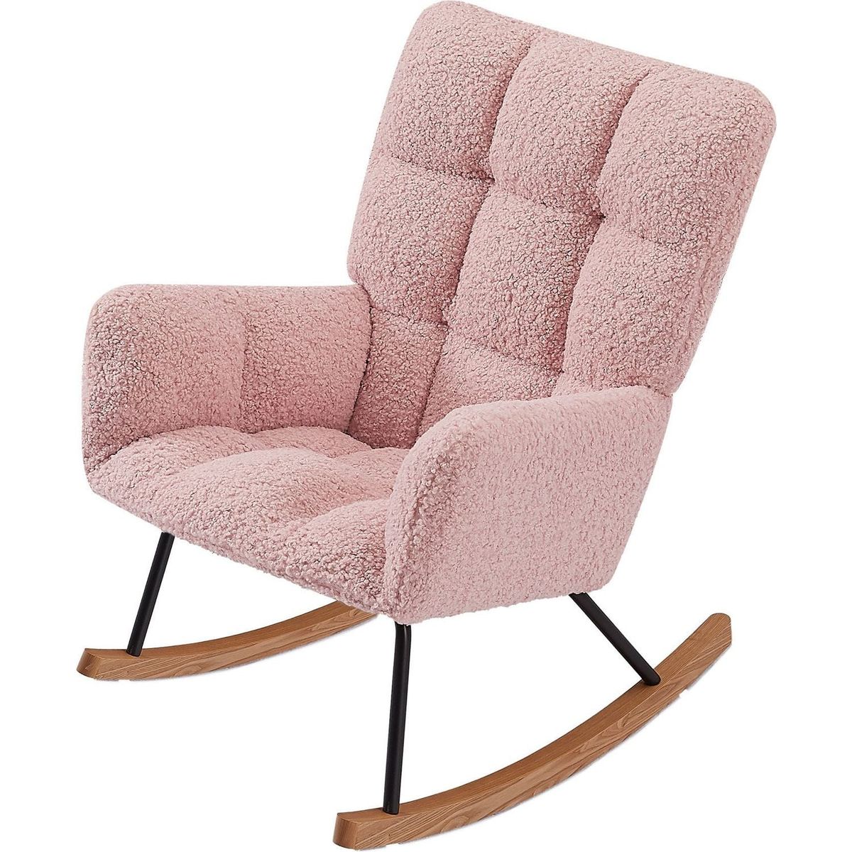 Rocking Chair, Leisure Sofa Glider Chair, Comfy Upholstered Lounge Chair with High Backrest, for Nursing Baby, Reading, Napping PINK