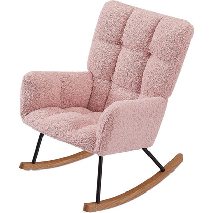 Rocking Chair, Leisure Sofa Glider Chair, Comfy Upholstered Lounge Chair with High Backrest, for Nursing Baby, Reading, Napping PINK