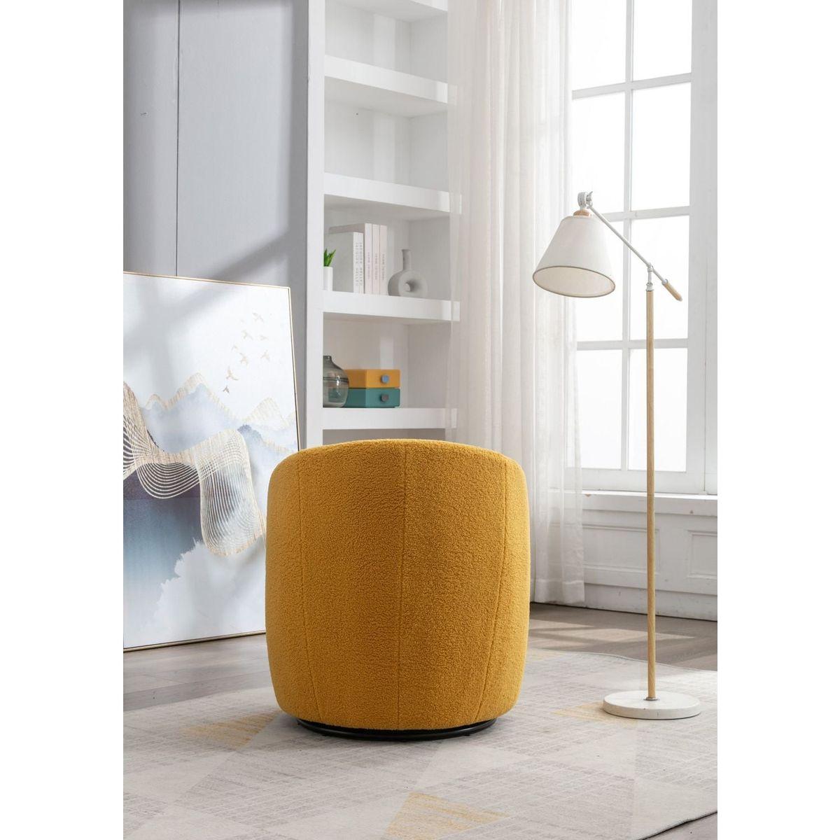 Teddy Fabric Swivel Accent Armchair Barrel Chair With Black Powder Coating Metal Ring,Yellow