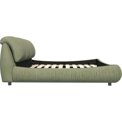 Queen Size Luxury Upholstered Platform Bed with Oversized Padded Backrest and Solid Wood Frame,suitable for Multiple heights of mattresses,Green