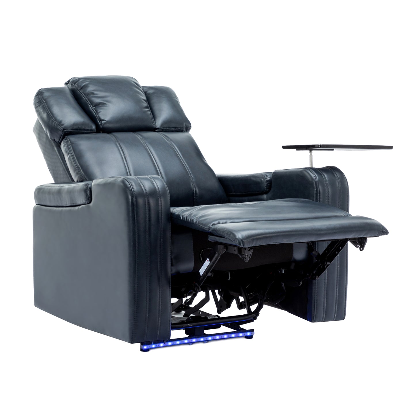 PU Leather Power Recliner Individual Seat Home Theater Recliner with Cooling Cup Holder, Bluetooth Speaker, LED Lights, USB Ports, Tray Table, Arm Storage for Living Room, Blue