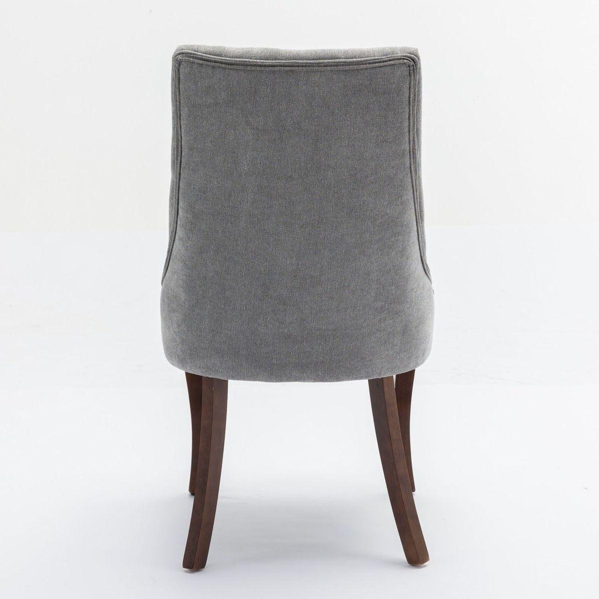 Rayon Cloth Flocking Linen Dining Chairs Channel Kitchen Dinner Chair Comfy Fabric Upholstered Accent Chair for Dining Room with Curved Solid Wood Legs,Set of 2 (Gray)