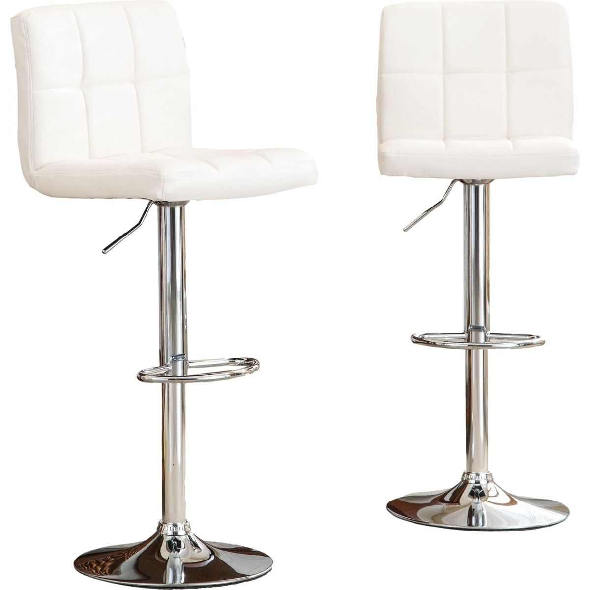 Swivel Faux Leather Adjustable Hydraulic Bar Stool, Set of 2, White