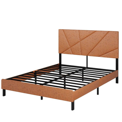 Vintage Brown Full Size Metal Bed Frame with Under-Bed Storage and Square Platform Design