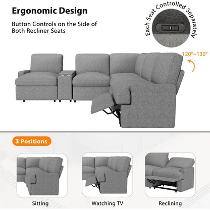 104" Power Recliner Corner Sofa Home Theater Reclining Sofa Sectional Couches with Storage Box, Cup Holders, USB Ports and Power Socket for Living Room, Grey