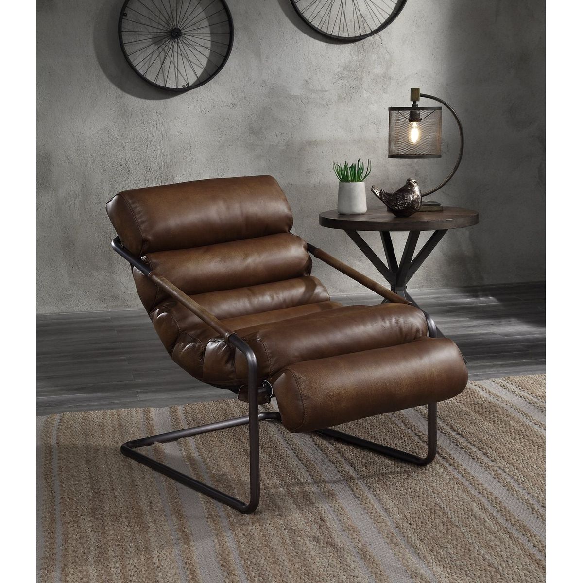 Dolgren Accent Chair in Sahara Top Grain Leather & Matt Iron Finish