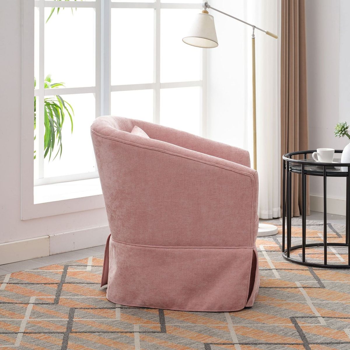 degree Swivel Accent Armchair Linen Blend PINK