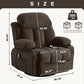 Swinging recliner massage heated sofa, with USB and 2 cup holders in side pockets, PackageA+B (Brown)