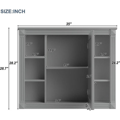 35" x 28" Wall Mounted Bathroom Storage Cabinet, Medicine Cabinet, Modern Bathroom Wall Cabinet with Mirror, Mirror Cabinet with 6 Open Shelves (Not Include Bathroom Vanity)