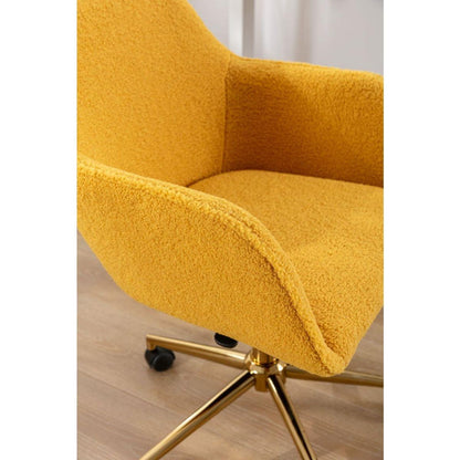 Modern Teddy Fabric Material Adjustable Height 360 Revolving Home Office Chair With Gold Metal Legs And Universal Wheel For Indoor,Yellow