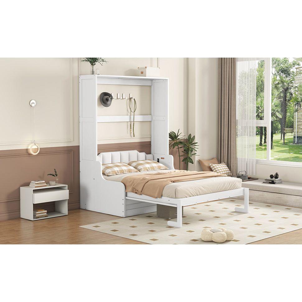 Queen Size Murphy Bed Wall Bed with Cushion,White
