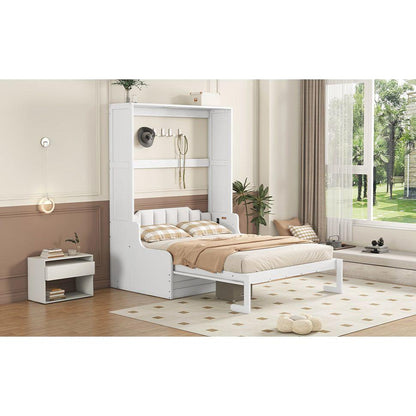 Queen Size Murphy Bed Wall Bed with Cushion,White