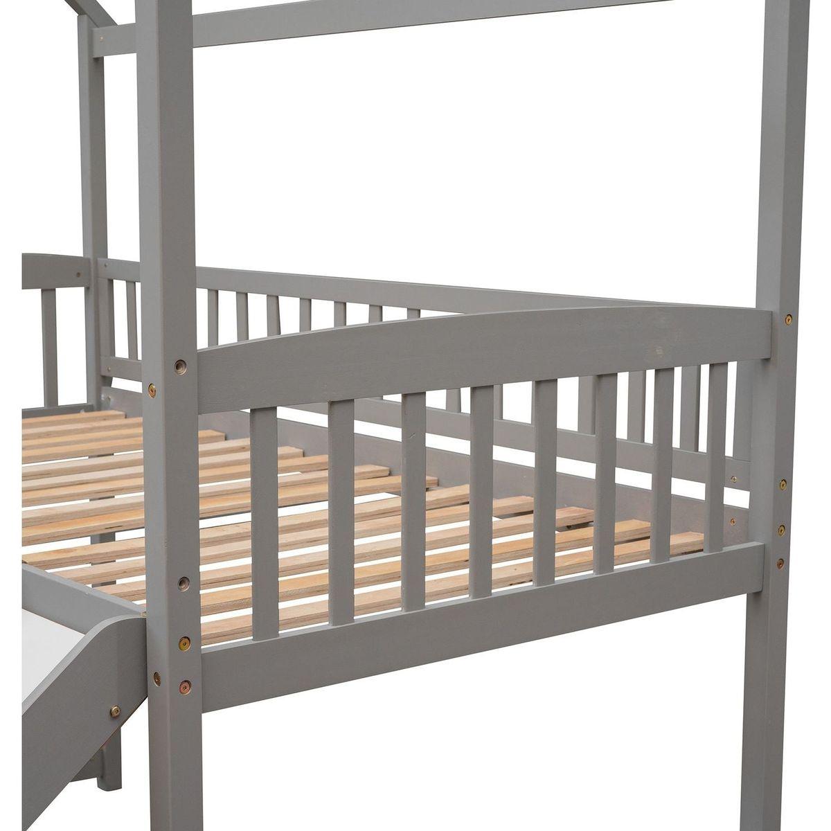 Twin Loft Bed with Slide, House Bed with Slide,White