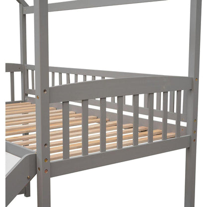 Twin Loft Bed with Slide, House Bed with Slide,White