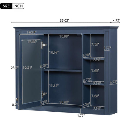 35" x 27.5" Medicine Cabinet, Wall Mounted Bathroom Storage Cabinet, Modern Bathroom Wall Cabinet with Mirror, Mirror Cabinet with 6 Open Shelves (Not Include Bathroom Vanity)