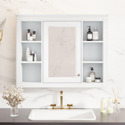 35" x 27.5" Medicine Cabinet, Wall Mounted Bathroom Storage Cabinet, Modern Bathroom Wall Cabinet with Mirror, Mirror Cabinet with 6 Open Shelves (Not Include Bathroom Vanity)