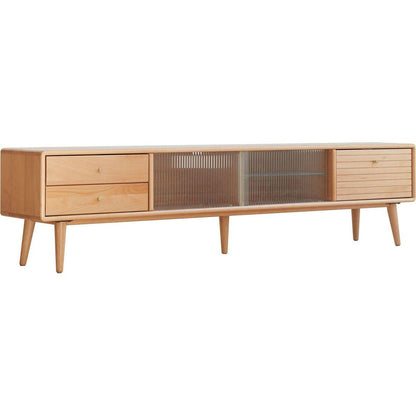 North America A Grade Solid Beech TV Cabinet With Chinese Changhong Glass Doors, Two Drawer Storage Space TV Standing