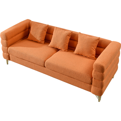 81 Inch Oversized 3 Seater Sectional Sofa, Living Room Comfort Fabric Sectional Sofa-Deep Seating Sectional Sofa, Soft Sitting with 3 Pillows for Living Room,Bedroom,Office.,Orange teddy