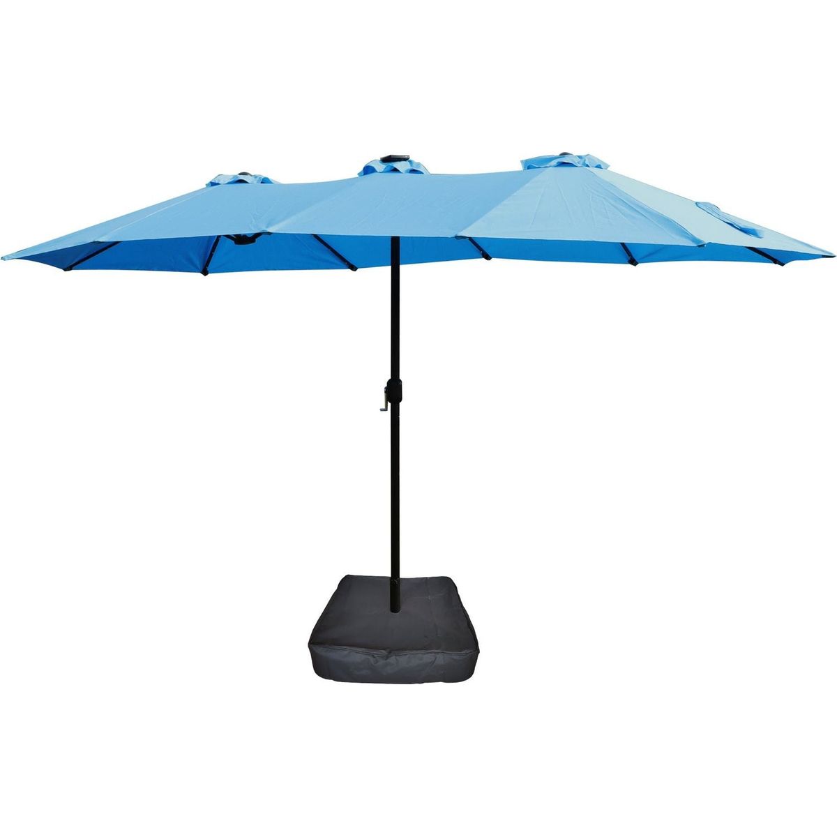 15x9ft Large Double-Sided Rectangular Outdoor Twin Patio Market Umbrella with light and base- blue