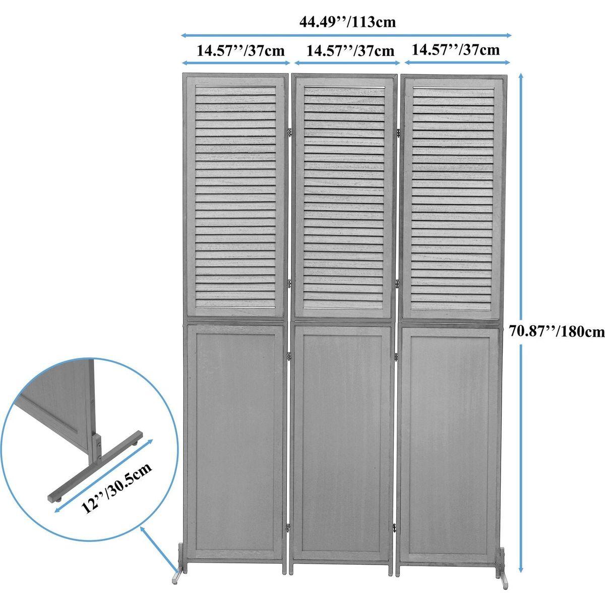 3 Panel Room Divider 6Ft Wood Folding Privacy Screen Black Room Separator Free Standing Wall Dividers (Black)