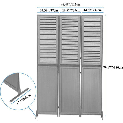3 Panel Room Divider 6Ft Wood Folding Privacy Screen Black Room Separator Free Standing Wall Dividers (Black)