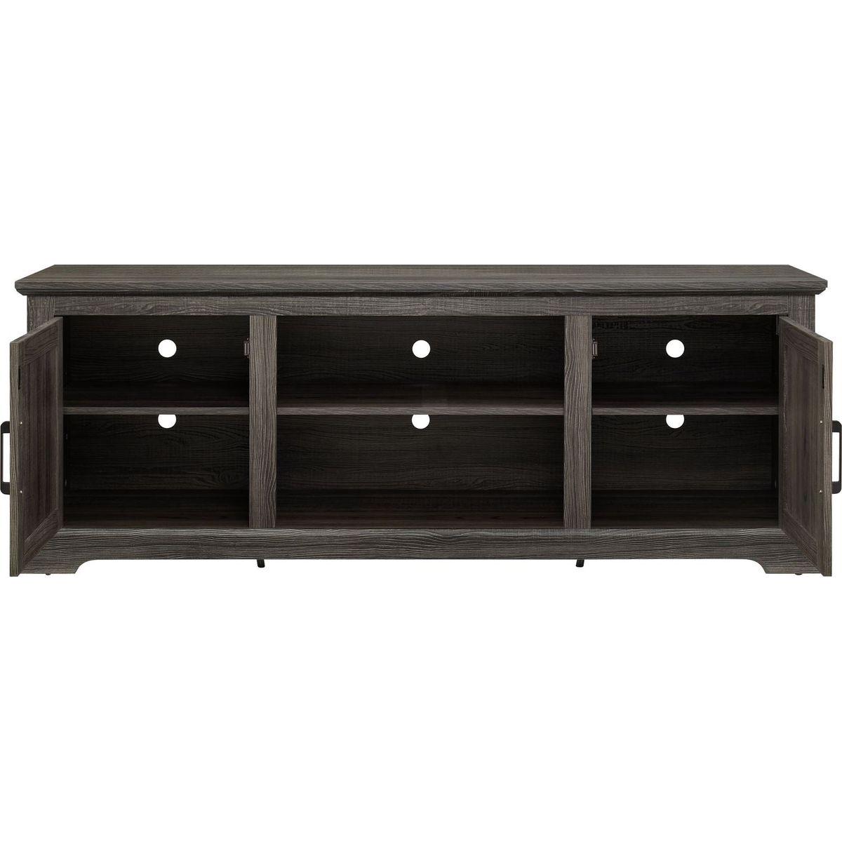 Farmhouse Rattan TV Stand Console Table for TVs up to 70 Inches, TV Console Table with 2 Storage Shelves, 2 Natural Rattan Door Cabinets, 65"Wx15.55"Dx23.86"H, Gray