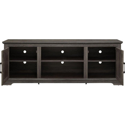 Farmhouse Rattan TV Stand Console Table for TVs up to 70 Inches, TV Console Table with 2 Storage Shelves, 2 Natural Rattan Door Cabinets, 65"Wx15.55"Dx23.86"H, Gray