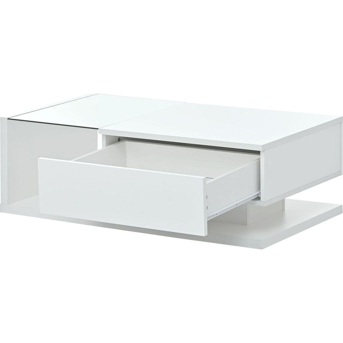 Modern Coffee Table with Tempered Glass, Wooden Cocktail Table with High-gloss UV Surface, Modernist 2-Tier Rectangle Center Table for Living Room, White