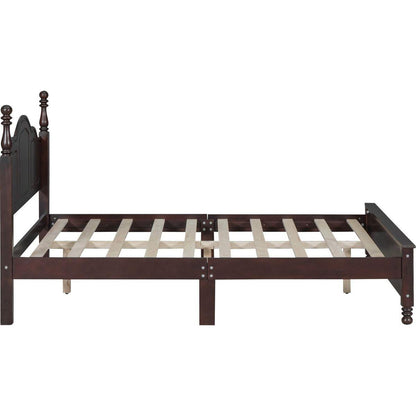 Full Size Wood Platform Bed Frame,Retro Style Platform Bed with Wooden Slat Support,Dark Walnut