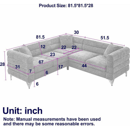 81.5-Inch Oversized Corner Sofa, L-Shaped Sectional Couch,  5-Seater Corner Sofas with 3 Cushions for Living Room, Bedroom, Apartment, Office