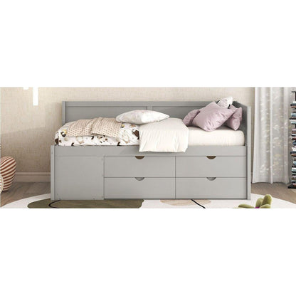 Twin Size Daybed with Drawers and Shelves, Gray